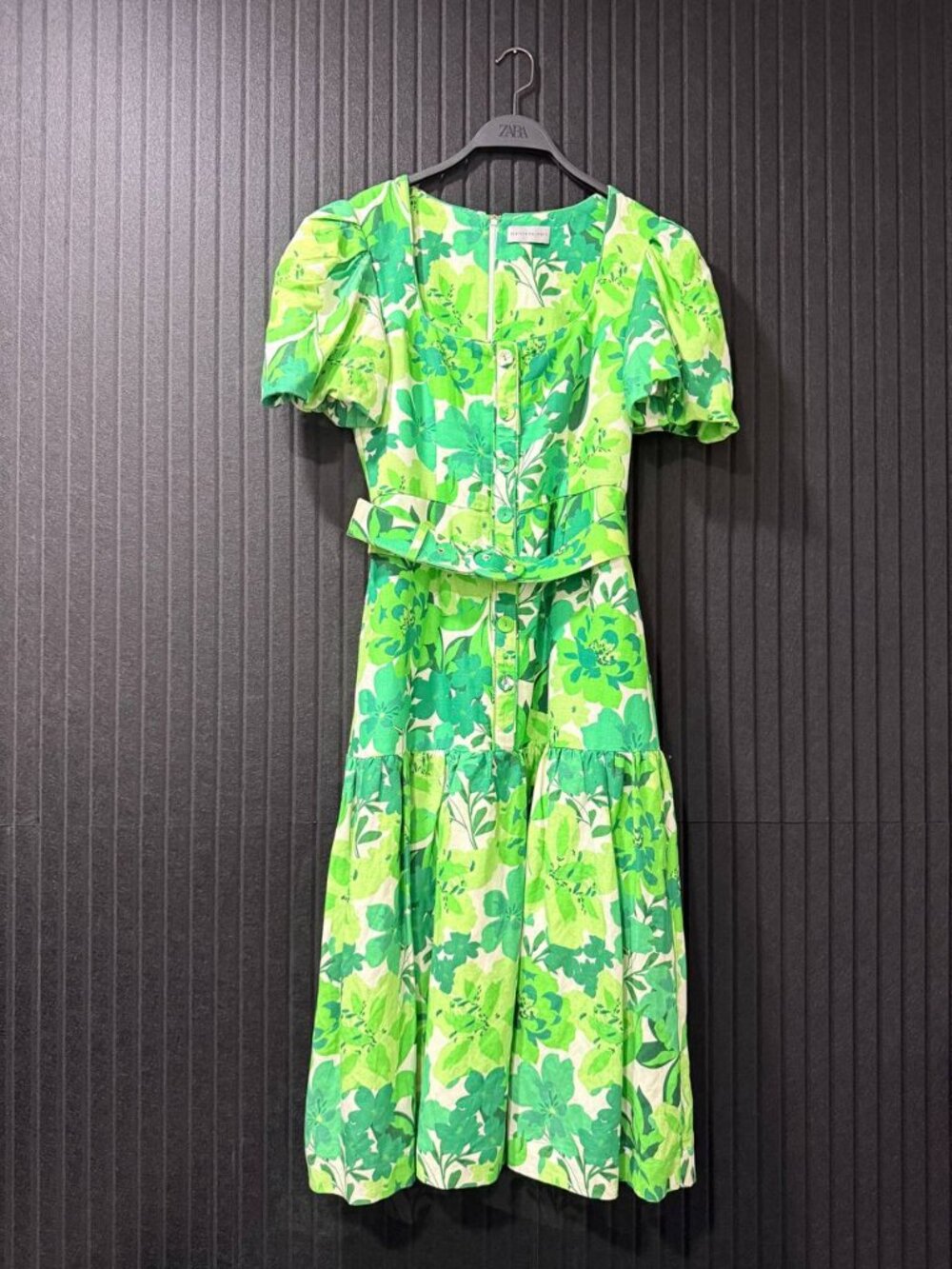 Rebecca Vallance Lime Green Puff Sleeve Midi Dress - Size US 4